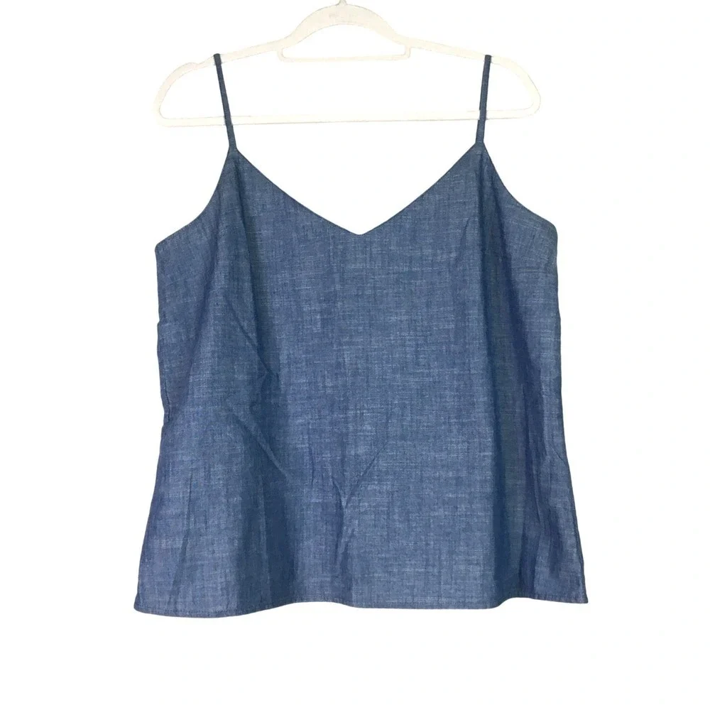 J.Crew‎ Chambray V-Neck Spaghetti Strap Cami Tank Top 14 Blue BF811